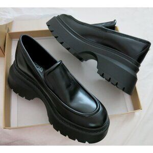 NIB $175 MICHAEL Michael Kors Shiloh Black Leather Platform Lug Loafers - 6.5 M